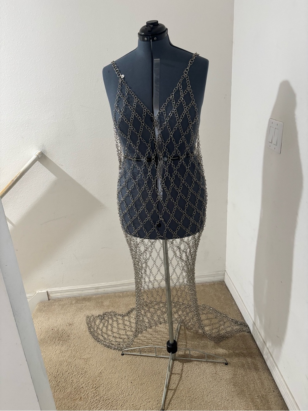 Sheer Chain Overlay Dress in Silver